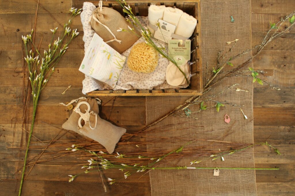 A basket of spa supplies Spa supplies in a basket