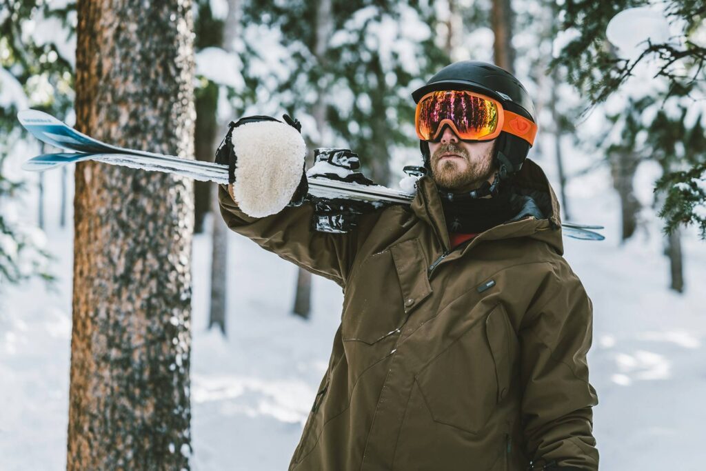 A person wearing ski gear