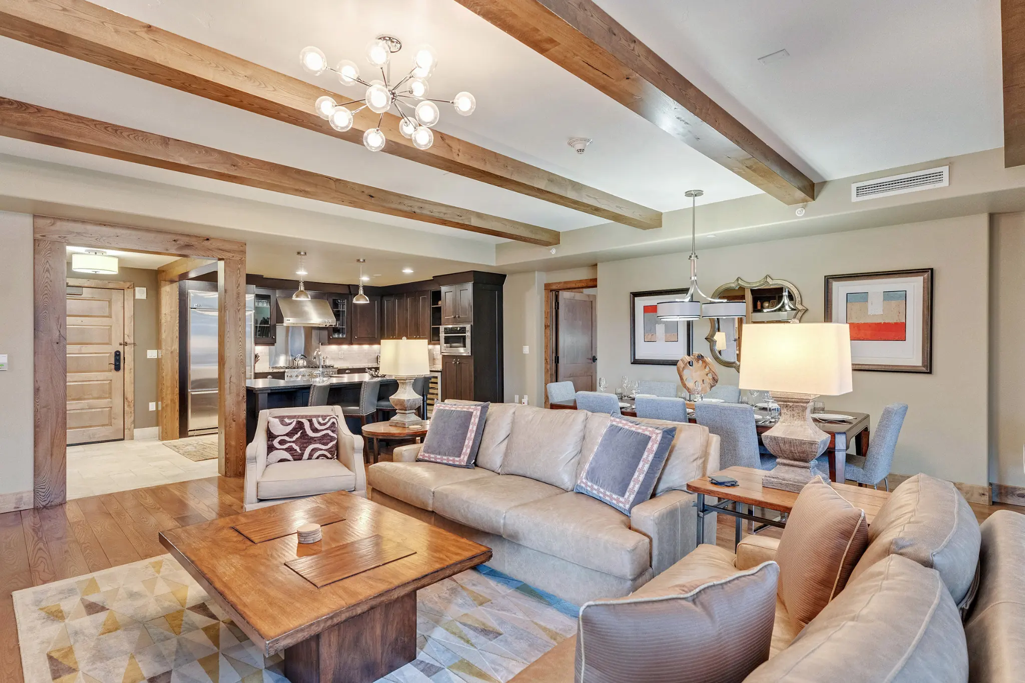 Open den in an Edgemont rental, with adjoining open kitchen